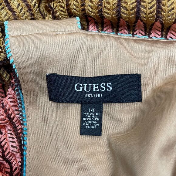 Guess Women’s Bodycon Midi Dress Size 14 Multicolor Pleated Ruched V-Neck - Picture 11 of 12